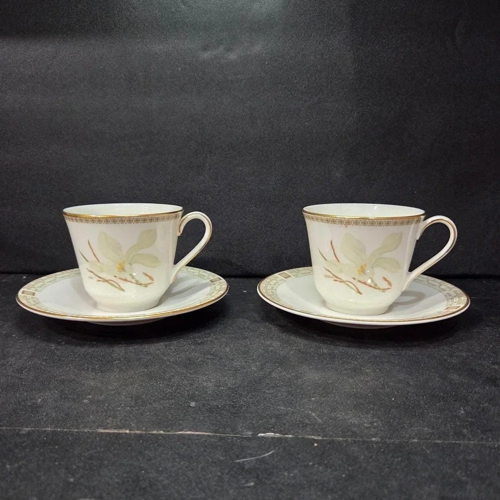 Royal Doulton White Nile Teacup & Saucers, Set of 2 Vintage Fine China Tableware